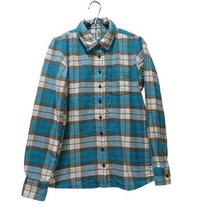 Mountain Khakis Flannel Shirt Womens S Teal Plaid Heritage Outdoor Cabin Cozy